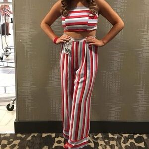 FAVLUX Red and White Striped Wide Leg Jumpsuit